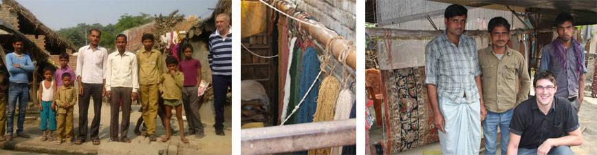 Robert and Henry Stamp visiting the handmade silk rug weavers