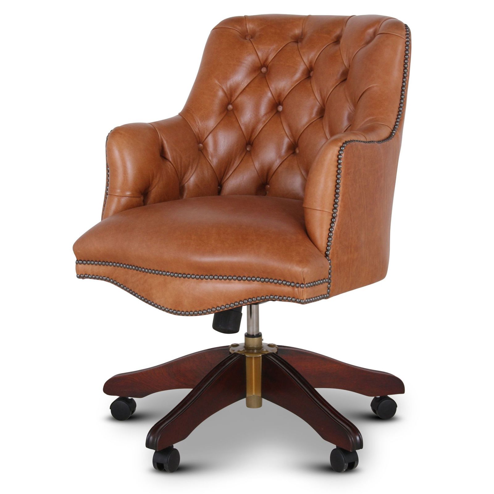 Buttoned Bosuns swivel chair in Tan leather, Desk Chairs