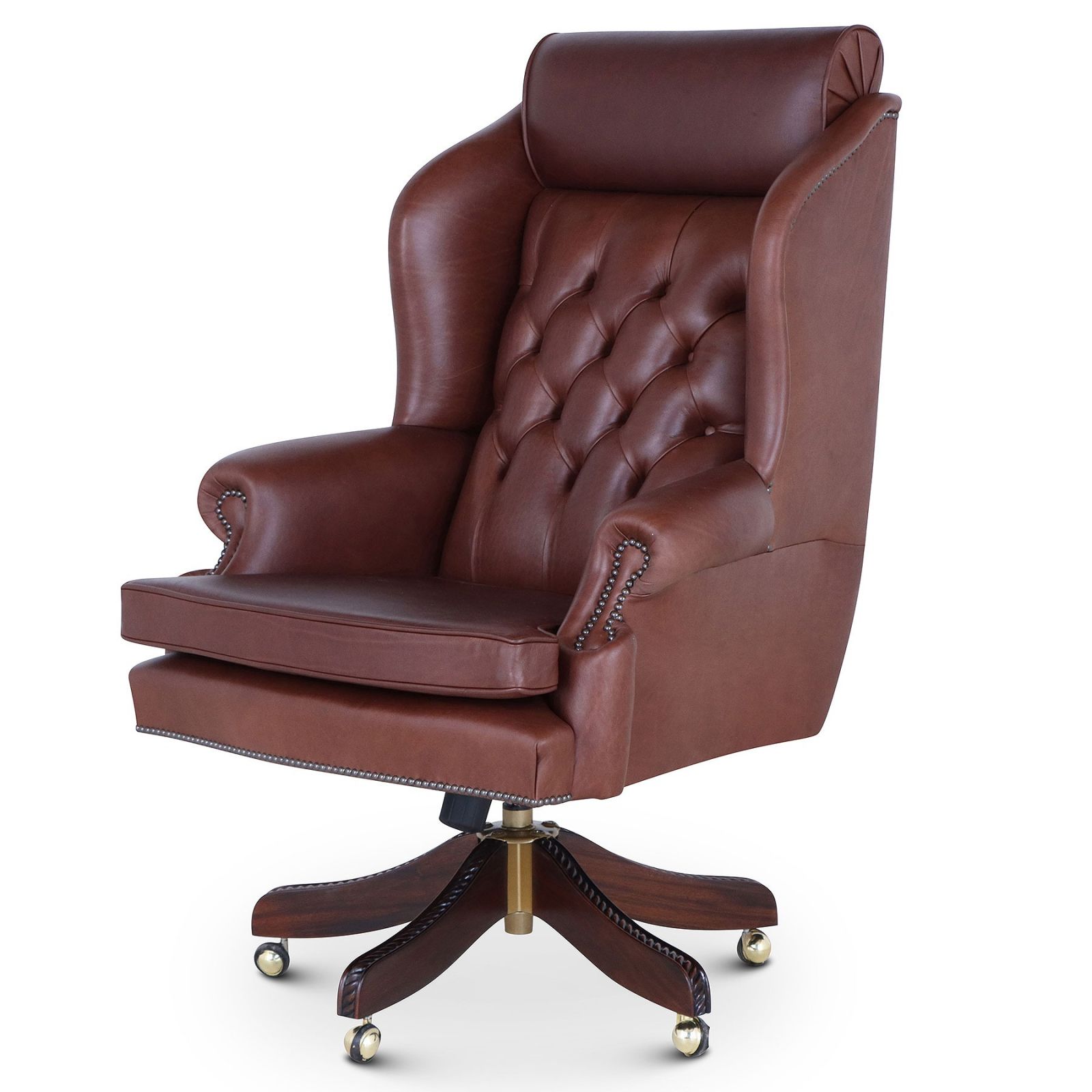 Ambassador swivel leather desk chair in mahogany hide, Desk Chairs from