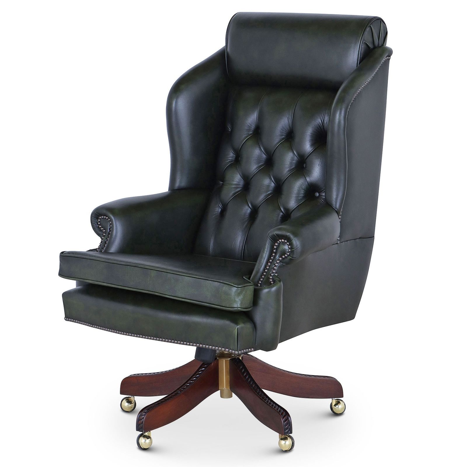 Ambassador swivel leather desk chair in dark green, Desk Chairs from