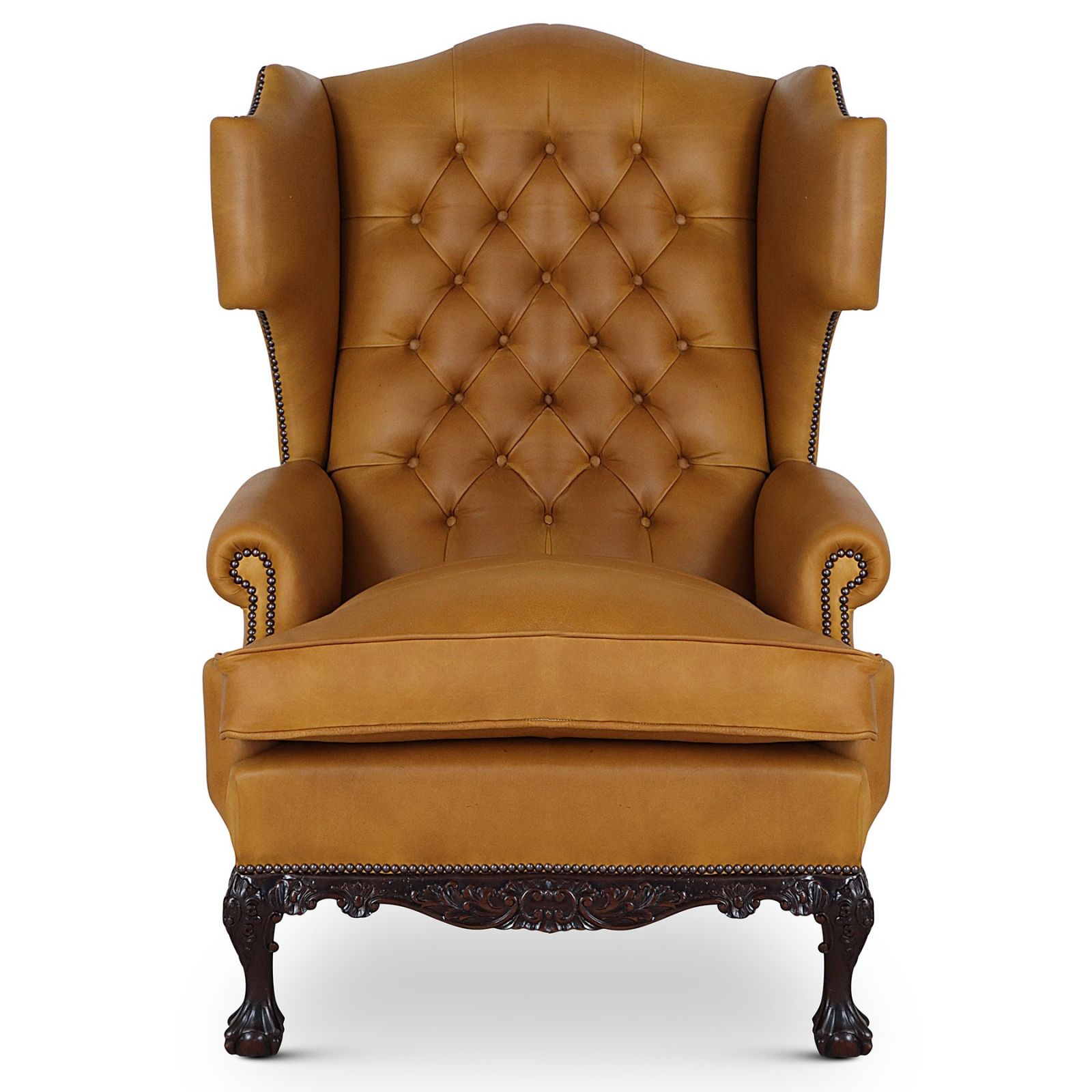 Dryden traditional buttoned leather wing chair Gold, Leather Wing