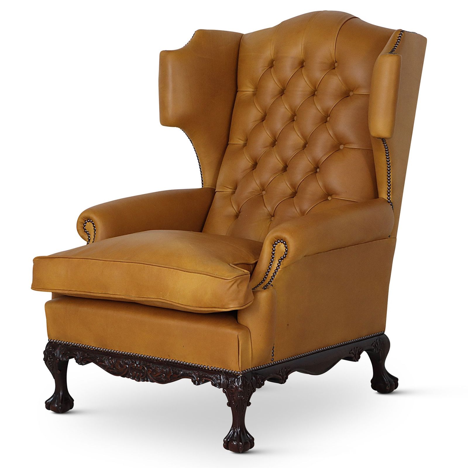 Dryden traditional buttoned leather wing chair Gold, Leather Wing