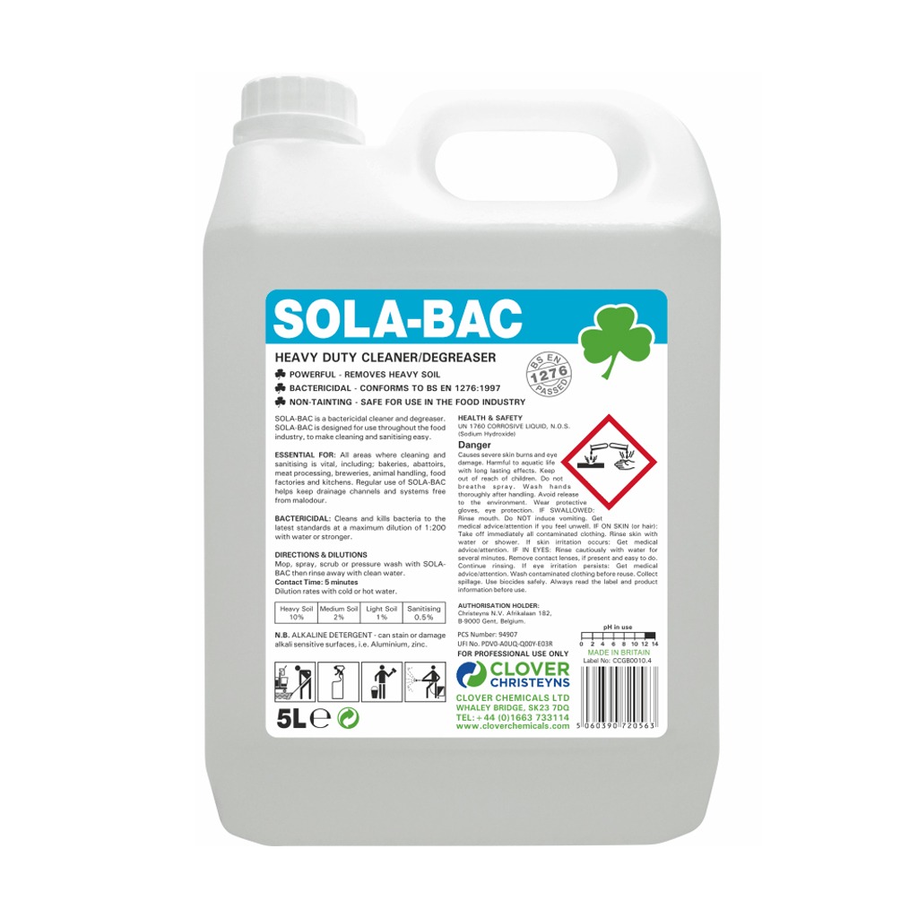 Clover | Sola-Bac | Heavy Duty Bactericidal Cleaner | 5 Litre | 319